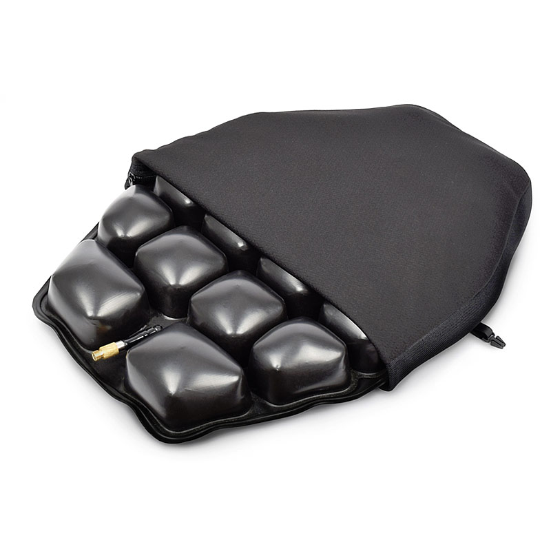 Motorcycle comfort seat cushion with variable air charge